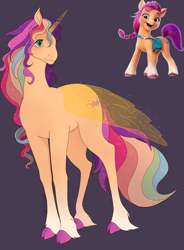 Size: 1280x1735 | Tagged: safe, artist:ghostcrypte, sunny starscout, alicorn, pony, g5, my little pony: a new generation, artificial horn, artificial wings, augmented, female, horn, magic, magic horn, magic wings, mare, race swap, solo, sunnycorn, wings