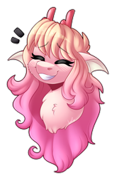 Size: 2006x2988 | Tagged: safe, artist:shyshyoctavia, oc, oc only, merpony, seapony (g4), bust, chest fluff, commission, eyelashes, eyes closed, female, headshot commission, high res, pink mane, simple background, smiling, solo, teeth, transparent background