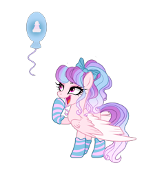 Size: 1800x2000 | Tagged: safe, artist:just-silvushka, cozy glow, pinkie pie, pegasus, pony, g4, balloon, base used, bow, clothes, colored wings, eyelashes, female, fusion, fusion:cozy glow, fusion:pinkie pie, hair bow, mare, open mouth, open smile, raised hoof, simple background, smiling, socks, striped socks, transparent background, two toned wings, wings