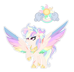Size: 1710x1656 | Tagged: safe, artist:just-silvushka, oc, oc only, alicorn, pony, alicorn oc, base used, eyelashes, female, grin, horn, magical lesbian spawn, mare, offspring, parent:princess celestia, parent:rainbow dash, peytral, raised hoof, simple background, smiling, smirk, solo, spread wings, transparent background, wings