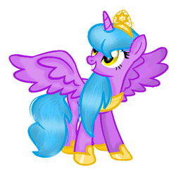 Size: 641x617 | Tagged: safe, artist:gihhbloonde, oc, oc only, alicorn, pony, alicorn oc, base used, eyelashes, female, hoof shoes, horn, jewelry, mare, peytral, simple background, smiling, solo, tiara, white background, wings, 🅱