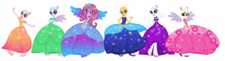 Size: 2176x594 | Tagged: safe, artist:gihhbloonde, oc, oc only, equestria girls, g4, bald, base used, clothes, dress, eyelashes, group, simple background, smiling, white background
