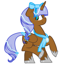 Size: 948x998 | Tagged: safe, artist:gihhbloonde, oc, oc only, alicorn, pony, alicorn oc, base used, bow, colored wings, eyelashes, female, hair bow, hoof shoes, horn, mare, simple background, smiling, solo, two toned wings, white background, wings