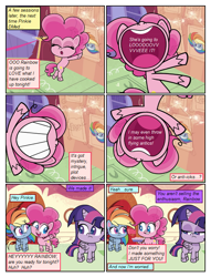 Size: 612x802 | Tagged: safe, artist:newbiespud, pinkie pie, rainbow dash, twilight sparkle, alicorn, earth pony, pegasus, pony, comic:friendship is dragons, g4.5, my little pony: pony life, the best of the worst, bipedal, bipedal leaning, comic, dialogue, eyelashes, female, horn, leaning, mare, open mouth, smiling, sugarcube corner, trio, trio female, twilight sparkle (alicorn), unamused, unshorn fetlocks, wings