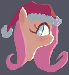 Size: 1507x1628 | Tagged: safe, artist:solid shrimp, fluttershy, pegasus, pony, g4, bust, christmas, hat, holiday, portrait, santa hat, side view, simple background, solo