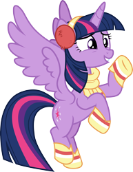 Size: 3000x3895 | Tagged: safe, artist:cloudy glow, twilight sparkle, alicorn, pony, best gift ever, g4, .ai available, clothes, earmuffs, female, flying, high res, mare, scarf, simple background, smiling, solo, transparent background, twilight sparkle (alicorn), vector, winter outfit