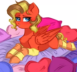 Size: 2323x2160 | Tagged: safe, artist:vetta, oc, oc only, pegasus, pony, clothes, high res, pillow, socks, solo