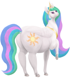 Size: 1200x1340 | Tagged: safe, artist:soobel, princess celestia, alicorn, pony, g4, butt, buttlestia, celestibutt, chubby, chubbylestia, fat, female, looking at you, looking back, looking back at you, mare, plot, queen celestia, raised hoof, simple background, smiling, solo, sunbutt, the ass was fat, thick, transparent background, underhoof, wat