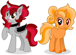 Size: 6748x4888 | Tagged: safe, artist:cirillaq, oc, oc only, oc:platinum crimson, oc:sunset flame, bat pony, pony, unicorn, absurd resolution, commission, female, mare, simple background, transparent background, vector