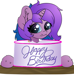 Size: 1919x1954 | Tagged: safe, artist:beigedraws, oc, oc:stellar trace, pony, unicorn, cake, eating, food, happy birthday, simple background, transparent background