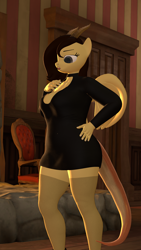 Size: 1080x1920 | Tagged: safe, artist:goren580, oc, oc only, oc:charlie, original species, anthro, 3d, anthro oc, breasts, chubby, clothes, female, horn, solo, source filmmaker