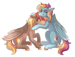 Size: 3400x2600 | Tagged: safe, artist:monnarcha, oc, oc only, pegasus, pony, duo, high res, hug, simple background, transparent background