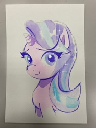 Size: 1536x2048 | Tagged: safe, artist:majoy_tokyo, starlight glimmer, pony, unicorn, g4, female, irl, looking at you, mare, photo, solo, traditional art, watercolor painting