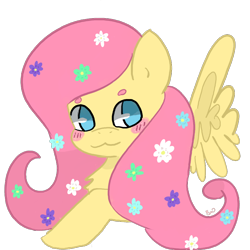 Size: 800x800 | Tagged: safe, artist:twilightmew16, fluttershy, pegasus, pony, g4, blushing, female, flower, flower in hair, simple background, solo, transparent background