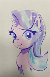Size: 1223x1865 | Tagged: safe, artist:majoy_tokyo, starlight glimmer, pony, unicorn, g4, cropped, female, looking at you, mare, simple background, smiling, solo, traditional art, watercolor painting, white background