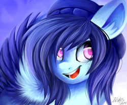 Size: 1024x850 | Tagged: safe, artist:yourboicloudx, oc, oc only, pegasus, pony, bust, female, hat, open mouth, pegasus oc, solo