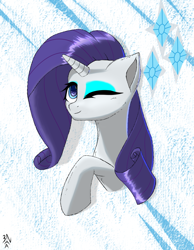 Size: 774x996 | Tagged: safe, artist:3naa, rarity, pony, unicorn, g4, cutie mark background, female, one eye closed, solo, wink