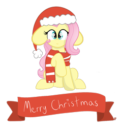 Size: 1109x1175 | Tagged: safe, artist:sugarcloud12, fluttershy, pony, g4, christmas, clothes, hat, holiday, merry christmas, santa hat, scarf, simple background, solo, transparent background