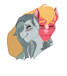 Size: 600x679 | Tagged: safe, artist:sunflareworks, big macintosh, marble pie, g4, blushing, bust, cute, daaaaaaaaaaaw, eyes closed, female, male, nuzzling, ship:marblemac, shipping, simple background, straight, transparent background