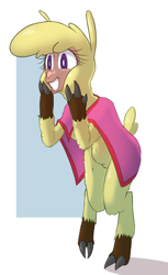 Size: 1004x1636 | Tagged: safe, artist:hitsuji, paprika (tfh), alpaca, anthro, them's fightin' herds, breasts, clothes, cloven hooves, community related, featureless breasts, featureless crotch, female, poncho, solo