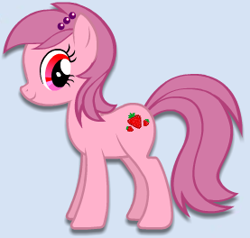 Size: 277x264 | Tagged: safe, oc, oc only, oc:strawberry spice, earth pony, pony, accessory, adventures in ponyville, food, smiling, strawberry