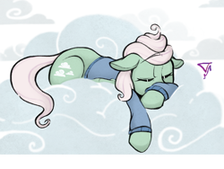Size: 1152x864 | Tagged: safe, artist:dsstoner, gentle breeze, pegasus, pony, g4, cloud, covering mouth, male, nap, resting, sleeping, stallion
