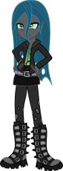 Size: 3902x10442 | Tagged: safe, artist:pink1ejack, queen chrysalis, equestria girls, g4, absurd resolution, belt, boots, clothes, equestria girls-ified, female, hand on hip, jacket, leather, leather boots, leather jacket, leggings, miniskirt, pantyhose, ripped pantyhose, shoes, simple background, skirt, smiling, solo, transparent background, vector, younger
