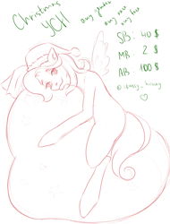 Size: 3500x4600 | Tagged: safe, artist:stassy_honey, oc, pony, advertisement, any gender, any race, any species, auction, auction open, bag, christmas, commission info, holiday, solo, ych sketch
