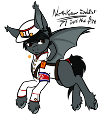 Size: 716x836 | Tagged: safe, artist:vicker-makes-stuff, oc, oc only, bat pony, pony, cropped, korea, north korea, simple background, soldier, solo, white background