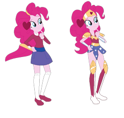 Size: 697x664 | Tagged: safe, artist:sunmint234, pinkie pie, human, equestria girls, g4, blue, clothes, dc superhero girls, dress, eye, eyes, hair, headband, heart, hero, humanized, shoes, simple background, socks, solo, spoilers for another series, transparent background, wonder woman