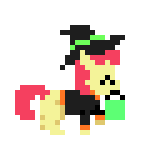 Size: 150x150 | Tagged: safe, artist:zztfox, apple bloom, earth pony, pony, g4, animated, clothes, costume, female, filly, nightmare night, nightmare night costume, pixel art, simple background, solo, transparent background, witch costume