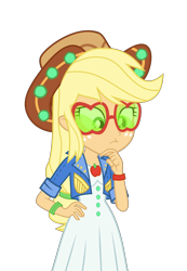 Size: 4000x5786 | Tagged: safe, artist:asrafpie, applejack, equestria girls, festival filters, g4, my little pony equestria girls: better together, applejack's sunglasses, hand on hip, music festival outfit, simple background, solo, sunglasses, thinking, transparent background, vector