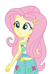 Size: 4000x5447 | Tagged: safe, artist:asrafpie, fluttershy, equestria girls, equestria girls specials, g4, my little pony equestria girls: better together, my little pony equestria girls: spring breakdown, absurd resolution, bare shoulders, eyelashes, eyeshadow, female, frown, makeup, pink hair, simple background, solo, teal eyes, transparent background, vector