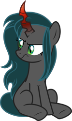 Size: 3081x5178 | Tagged: safe, artist:shootingstarsentry, oc, oc only, oc:nightshade (digimonlover101), changepony, hybrid, g4, the times they are a changeling, female, frown, high res, interspecies offspring, offspring, parent:king sombra, parent:queen chrysalis, parents:chrysombra, simple background, sitting, solo, transparent background, vector