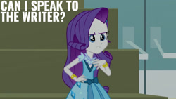 Size: 1280x720 | Tagged: safe, edit, edited screencap, editor:quoterific, screencap, rarity, equestria girls, friendship games bloopers, g4, my little pony equestria girls: friendship games, bracelet, breaking the fourth wall, female, hairpin, hand on hip, jewelry, solo