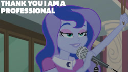 Size: 1280x720 | Tagged: safe, edit, edited screencap, editor:quoterific, screencap, princess luna, vice principal luna, equestria girls, friendship games bloopers, g4, my little pony equestria girls: friendship games, canterlot high, female, microphone, smiling, solo