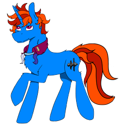 Size: 2430x2417 | Tagged: safe, artist:hrabiadeblacksky, oc, oc only, oc:whirling flow, pony, unicorn, 2022 community collab, derpibooru community collaboration, chest fluff, high res, horn, male, pin, raised hoof, shirtless shirt collar, simple background, solo, stallion, transparent background, turbine, unicorn oc