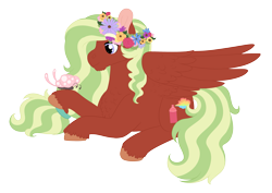 Size: 4247x3000 | Tagged: safe, artist:queenderpyturtle, oc, oc only, oc:marley, butterfly, pegasus, pony, floral head wreath, flower, lying down, male, prone, simple background, solo, stallion, transparent background