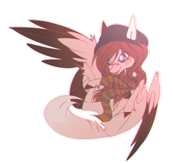 Size: 1942x1813 | Tagged: safe, artist:enifersuch, oc, oc only, pegasus, pony, beanie, clothes, colored wings, female, hat, mare, pegasus oc, scarf, simple background, transparent background, two toned wings, wings