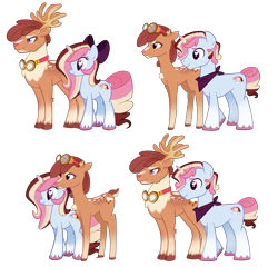 Size: 2049x1965 | Tagged: safe, artist:khimi-chan, oc, oc only, oc:neigh-apolitan, deer, pony, reindeer, unicorn, antlers, deer oc, freckles, goggles, heart eyes, horn, male, neckerchief, simple background, smiling, stallion, transparent background, unicorn oc, unshorn fetlocks, wingding eyes