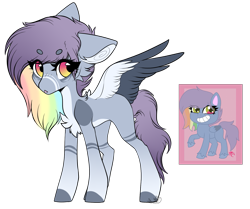 Size: 1755x1467 | Tagged: safe, artist:beamybutt, artist:monogy, oc, oc only, pegasus, pony, g4.5, my little pony: pony life, :o, base used, chest fluff, colored wings, duo, duo female, eye clipping through hair, eyebrows, eyebrows visible through hair, eyelashes, female, grin, heterochromia, mare, multicolored hair, open mouth, pegasus oc, rainbow hair, raised hoof, simple background, smiling, spread wings, transparent background, two toned wings, wings