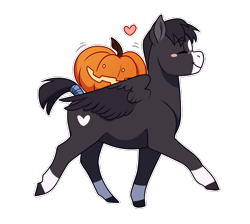 Size: 1125x1009 | Tagged: safe, artist:royvdhel-art, oc, oc only, pegasus, pony, blush sticker, blushing, colored hooves, commission, eyes closed, halloween, heart, holiday, jack-o-lantern, pegasus oc, pumpkin, simple background, smiling, transparent background, wings, ych result
