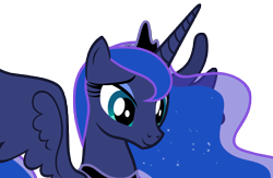 Size: 10170x6651 | Tagged: safe, artist:andoanimalia, princess luna, alicorn, pony, g4, luna eclipsed, absurd resolution, bust, crown, female, horn, jewelry, mare, regalia, simple background, smiling, solo, spread wings, teal eyes, transparent background, vector, wings