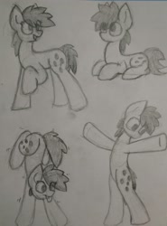 Size: 2203x2974 | Tagged: safe, artist:monycaalot, oc, oc only, oc:mony caalot, earth pony, pony, full body, high res, looking up, paper, sitting, sketch, solo, standing, tongue out, traditional art