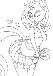 Size: 834x1200 | Tagged: safe, artist:sepiakeys, rarity, anthro, g4, clothes, duster, maid, monochrome, sketch, solo