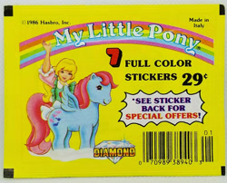 Size: 1362x1098 | Tagged: safe, megan williams, wind whistler, human, pegasus, pony, g1, 1986, cloud, diamond, hasbro, made in italy, sticker, sticker pack, sticker set