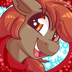 Size: 2000x2000 | Tagged: safe, artist:graphene, oc, oc only, oc:winterlight, pony, clothes, cute, eyebrows, eyebrows visible through hair, female, happy, high res, holiday, male, profile picture, scarf, snow, snowflake, solo, stallion