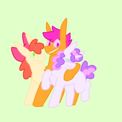 Size: 1000x1000 | Tagged: safe, artist:tis_ducky, apple bloom, scootaloo, sweetie belle, earth pony, pegasus, pony, unicorn, g4, cutie mark crusaders, female, filly