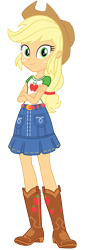 Size: 469x1344 | Tagged: safe, artist:invisibleink, applejack, human, equestria girls, equestria girls series, g4, applejack's hat, belt, boots, clothes, cowboy hat, crossed arms, hat, missing accessory, shirt, shoes, simple background, skirt, solo, t-shirt, transparent background, vector
