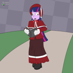 Size: 1000x1000 | Tagged: safe, artist:domedvortex, twilight sparkle, human, equestria girls, g4, animated, caroling, clothes, humanized, hypnosis, hypnotized, long dress, long skirt, running, running in place, skirt, solo